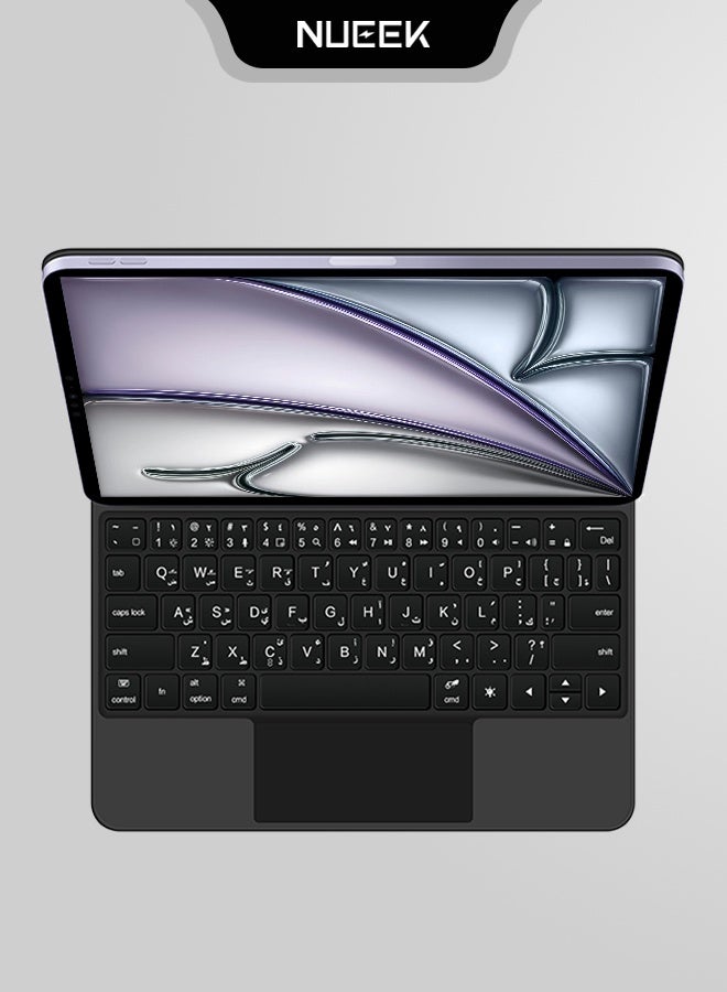 NUEEK 【Arabic & English】Magic Keyboard Case for iPad Air 13" (M4,2026/M3,2025/ M2,2024) / iPad Pro 12.9 inch(6th/5th/4th/3rd), Keyboard Case with Magnetic Stand, Multi-Touch Trackpad, Gesture Control, 7-Color Backlight (Black)